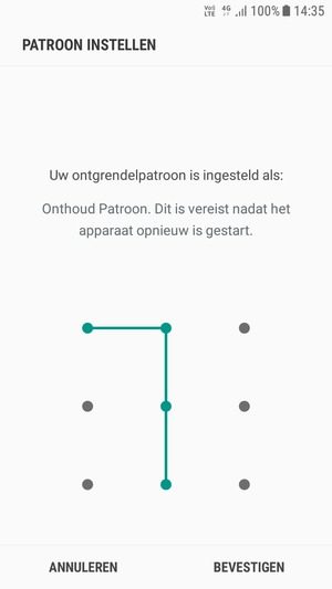 Teken het ontgrendelingspatroon nogmaals en selecteer BEVESTIGEN
