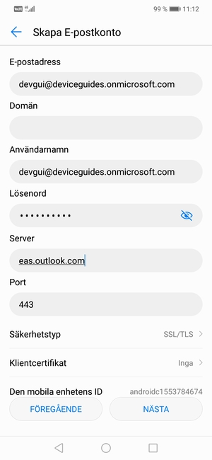 Ange Exchange serveradress och välj NÄSTA