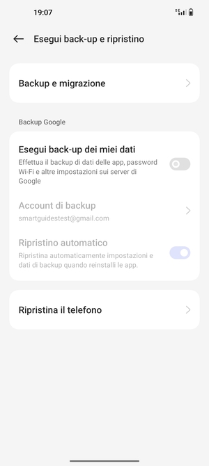 Attiva Esegui back-up dei miei dati