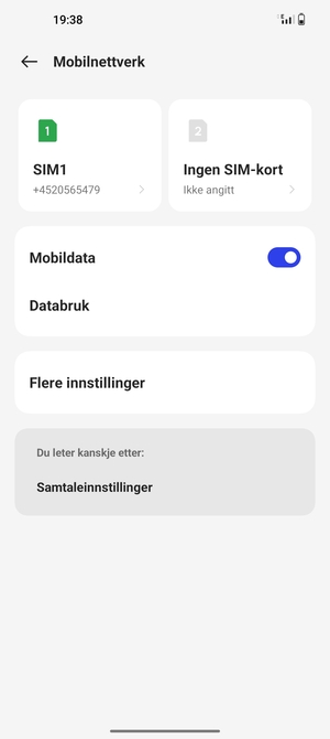 Velg SIM1 eller SIM2