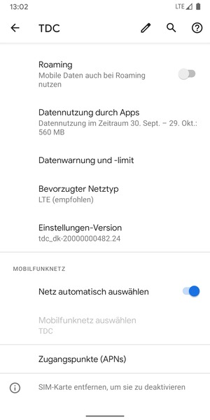 Schalten Sie Netz automatisch auswählen aus