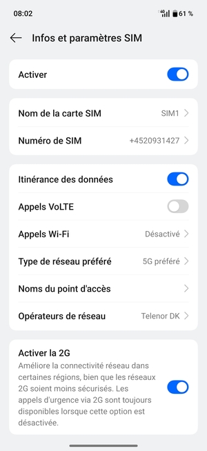 Activer ou désactiver Itinérance des données