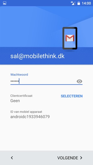 Voer uw wachtwoord in en selecteer VOLGENDE