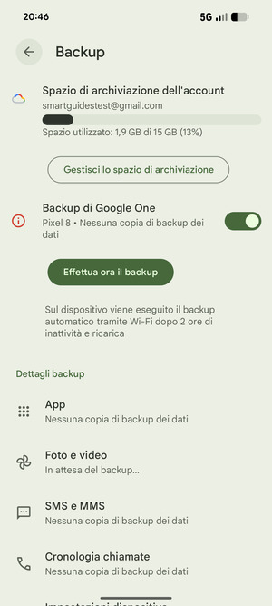 Seleziona Spazio di archivazione dell'account