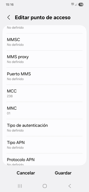 Desplácese hacia abajo e introduzca la información MMS