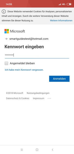 Geben Sie Ihre Hotmail Passwort ein und wählen Sie Anmelden