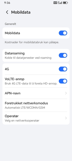 Slå Dataroaming på eller av