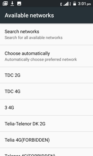 Select a network operator from the list