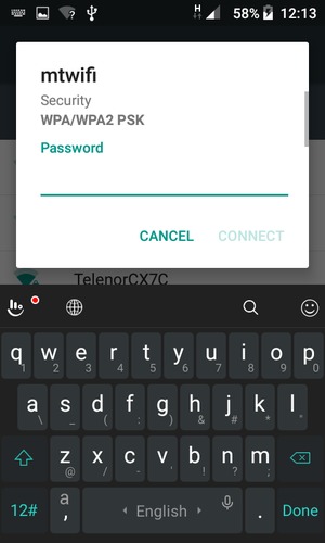 Enter the Wi-Fi password and select CONNECT