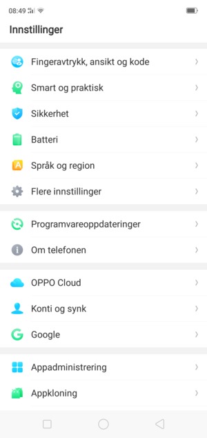 For å aktivere skjermlåsen, gå til Innstillinger-menyen og velg Fingeravtrykk, ansikt og kode