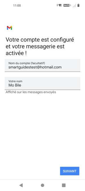 Donnez un nom à votre compte et saisissez votre nom. Sélectionnez SUIVANT