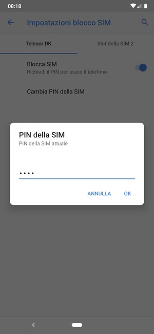 Inserisci PIN della SIM attuale e seleziona OK