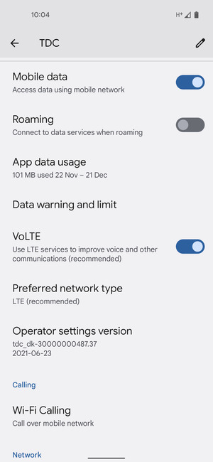 Scroll to and select Preferred network type