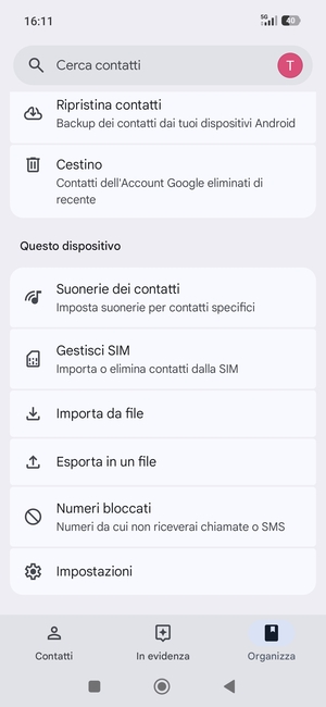 Scorri e seleziona Gestisci SIM