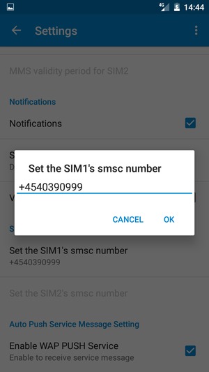Enter the SIM's smsc number and select OK