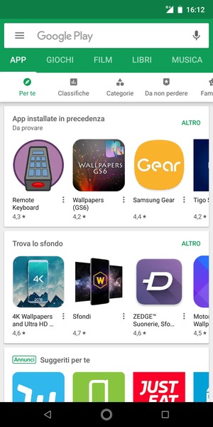 Seleziona la barra di ricerca