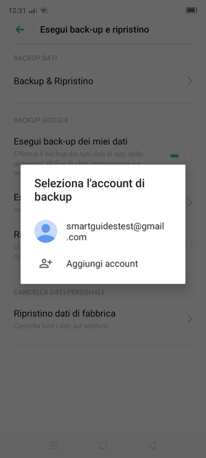 Seleziona il tuo account di backup