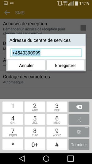 Saisissez le numéro du Centre de services et sélectionnez Enregistrer