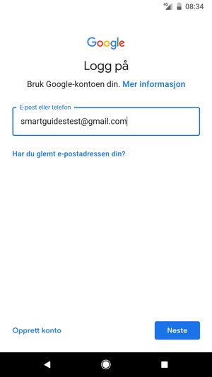 Skriv inn din Gmail-adresse og velg Neste