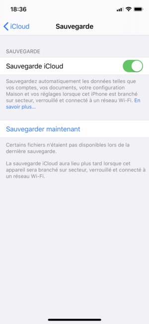 Activez Sauvegarde iCloud