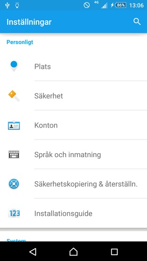 Scrolla till och välj Konton