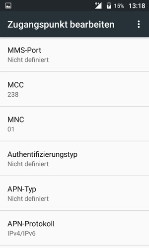 Scrollen Sie nach unten und geben Sie Internetinformationen ein