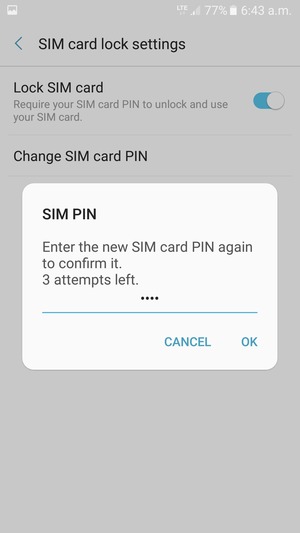 Confirm your new SIM card PIN and select OK