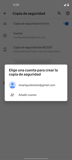 Seleccione su cuenta de copia de seguridad