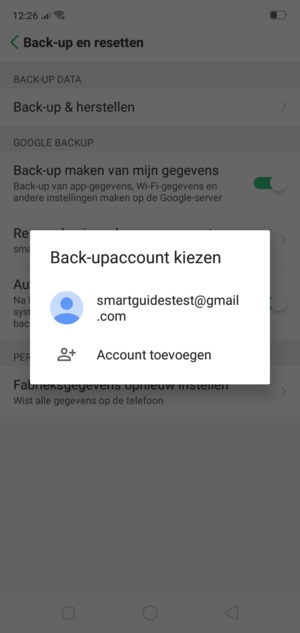 Selecteer uw back-up-account