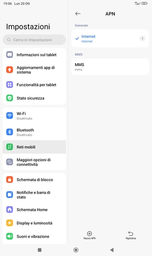 Seleziona il punto di accesso Internet