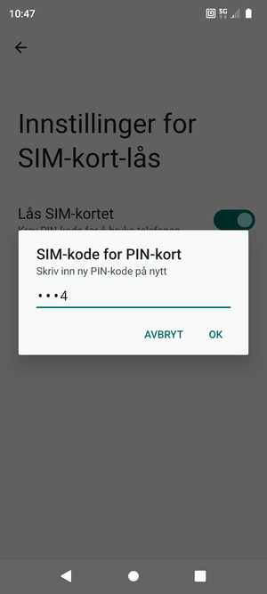 Bekreft din nye PIN-kode for SIM-kort og velg OK