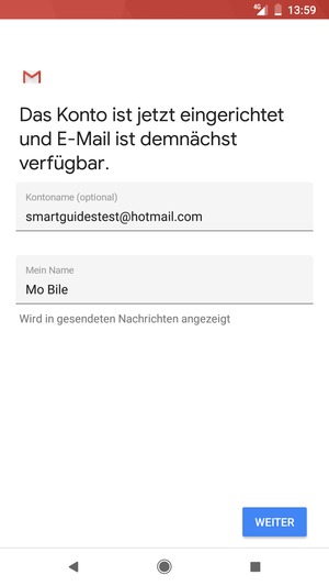 Geben Sie Ihrem Konto einen Namen und geben Sie Ihren Namen ein. Wählen Sie WEITER