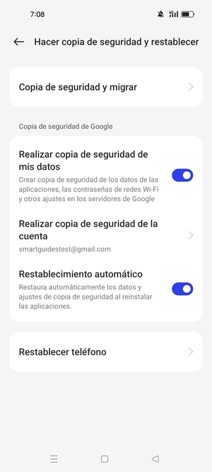 Seleccione Realizar copia de seguridad de la cuenta