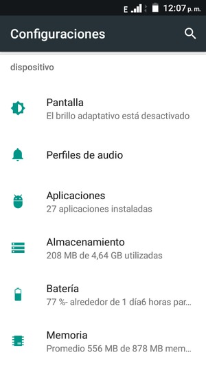 Desplácese y seleccione Battería