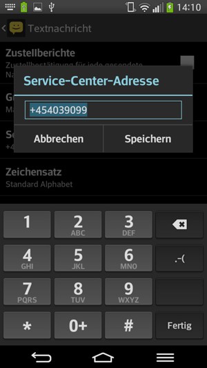 Geben Sie die Service-Center Nummer ein und wählen Sie Speichern