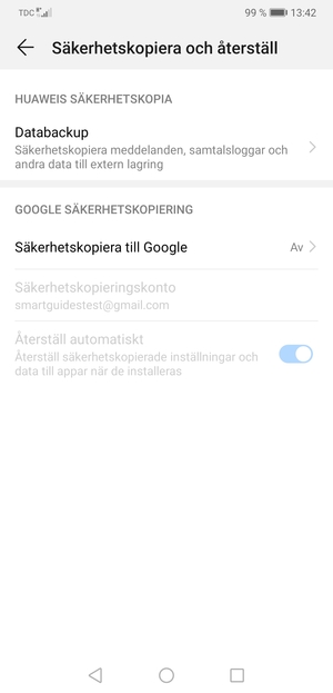 Välj Säkerhetskopiera till Google