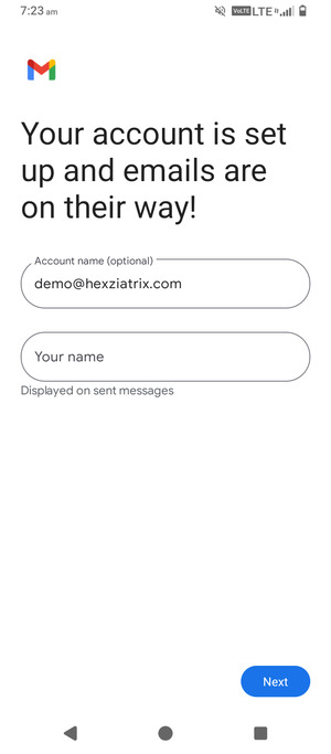 Give your account a name and enter your name. Select Next