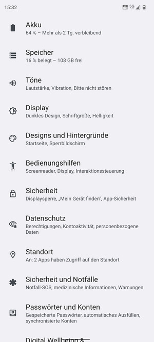 Scrollen Sie und wählen Sie Sicherheit