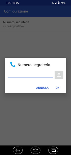 Inserisci Numero segreteria e seleziona OK