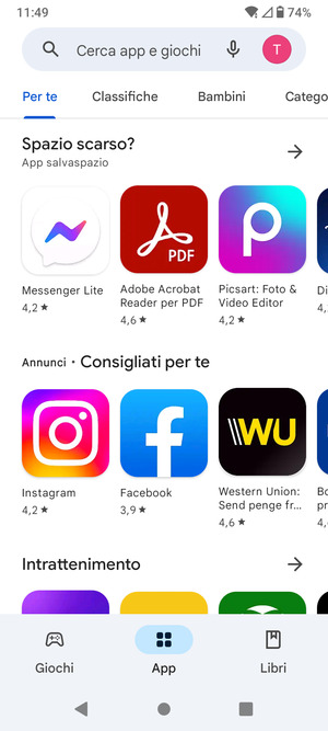 Seleziona la barra di ricerca