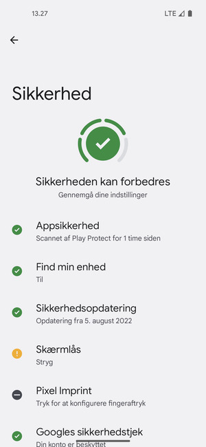For at aktivere din skærmlås, gå til menuen Sikkerhed og vælg Skærmlås
