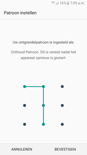 Teken het ontgrendelingspatroon nogmaals en selecteer BEVESTIGEN