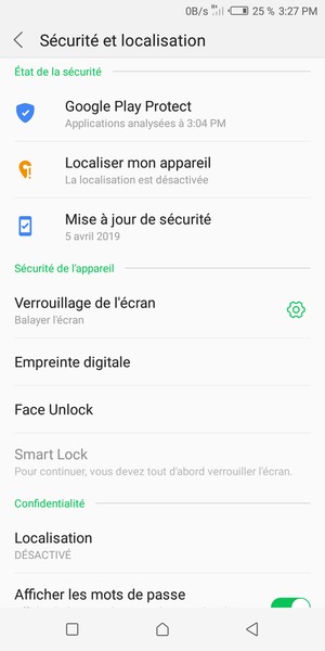 Pour activer votre écran de verrouillage, allez dans le menu Sécurité et localisation et sélectionnez Verrouillage de l'écran