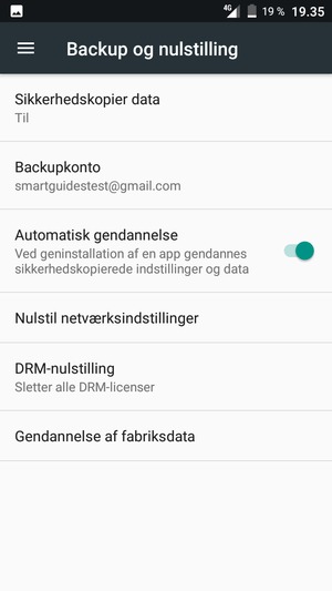 Vælg Backupkonto