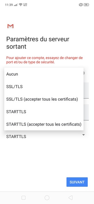 Sélectionnez Aucun puis SUIVANT