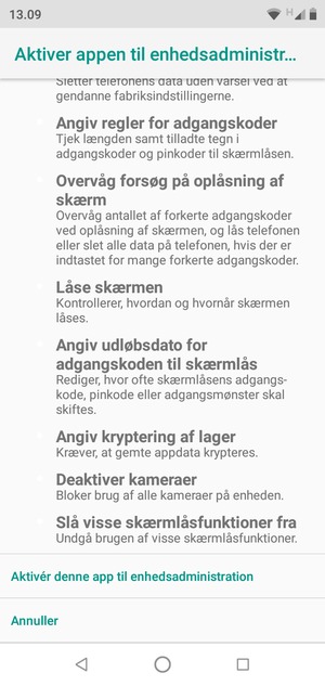 Scroll ned og vælg Aktivér denne app til enhedsadministration