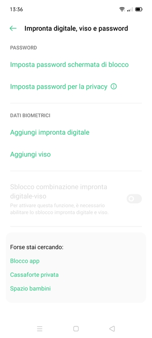 Seleziona Impronta password schermata di blocco
