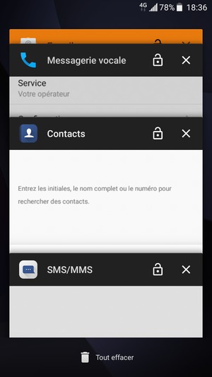 Sélectionnez Tout effacer pour fermer toutes les applications en cours d'exécution