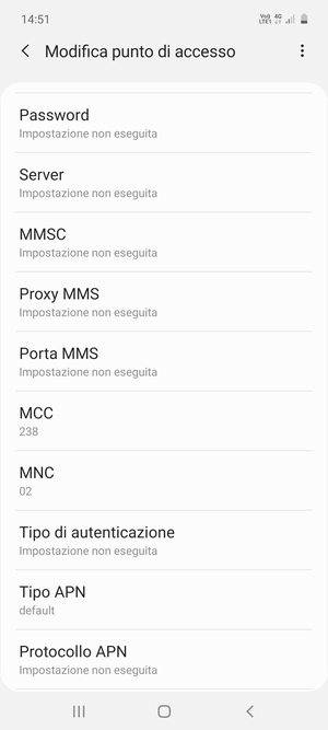 Scorri verso il basso e inserisci le informazioni degli MMS