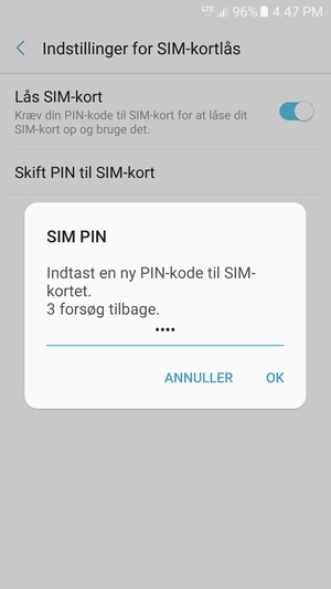 Indtast din Nye PIN-kode til SIM-kort og vælg OK
